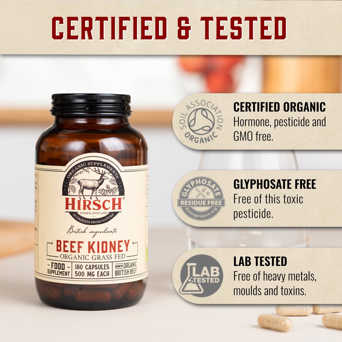 Hirsch PrimeOrgan™ Organic Grass Fed Beef Kidney Supplement