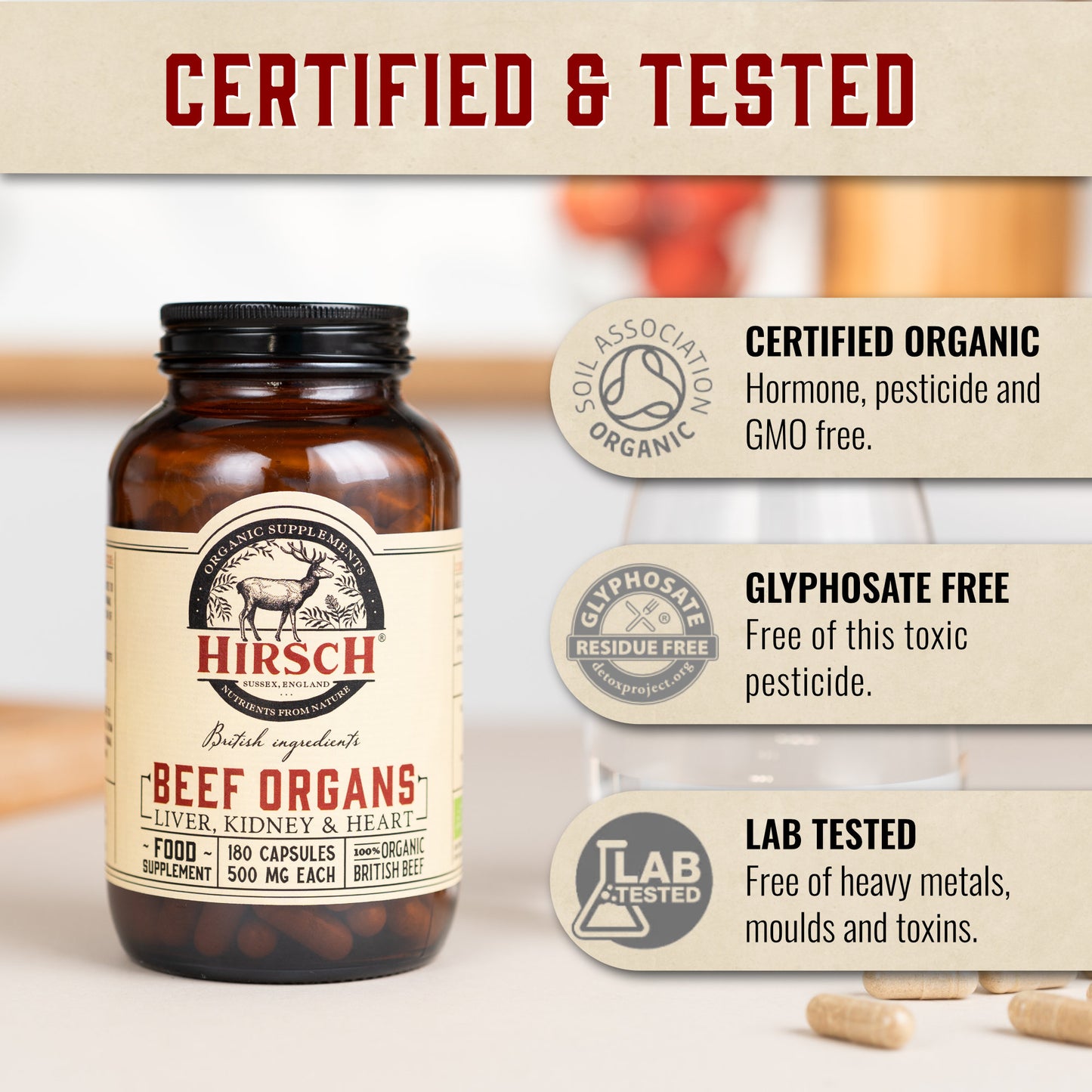 Hirsch PrimeOrgan™ Organic Grass Fed Beef Organs Supplement (Liver, Kidney & Heart)