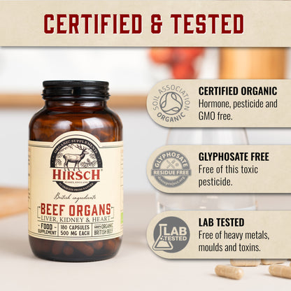 Hirsch PrimeOrgan™ Organic Grass Fed Beef Organs Supplement (Liver, Kidney & Heart)