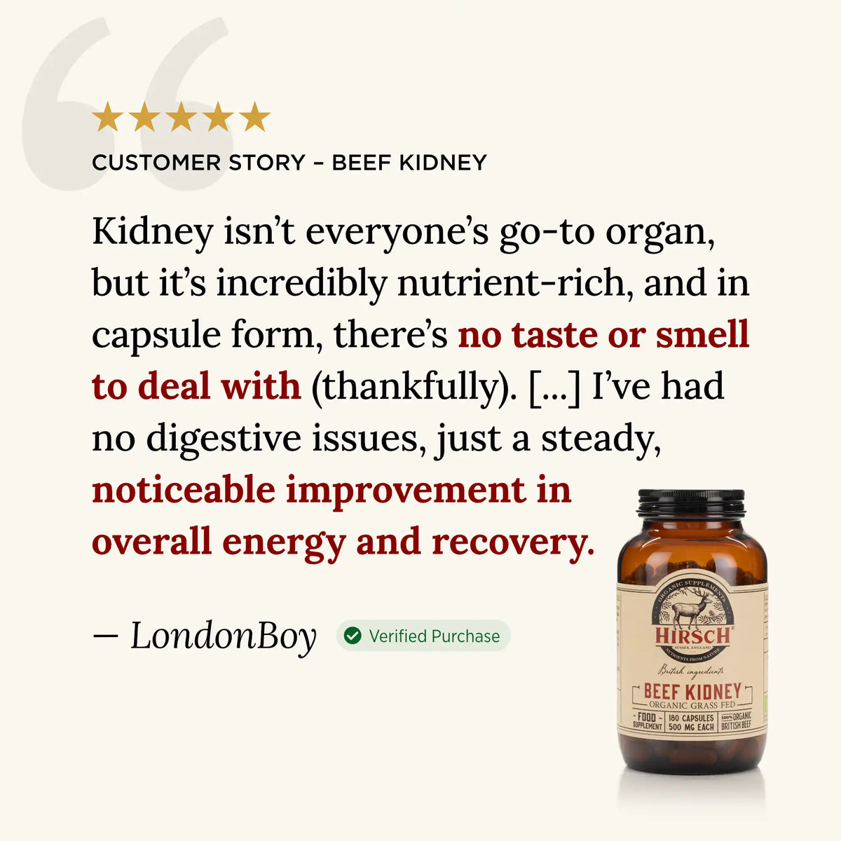 Hirsch PrimeOrgan Organic Grass Fed Beef Kidney Supplement