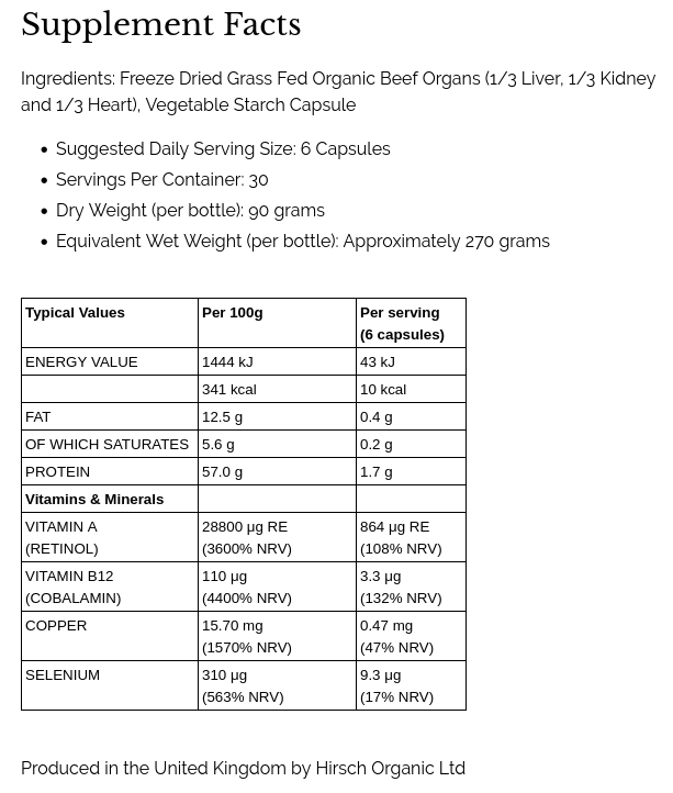 PrimeOrgan™ Organic Grass Fed Beef Organs Supplement (Liver, Kidney & Heart)